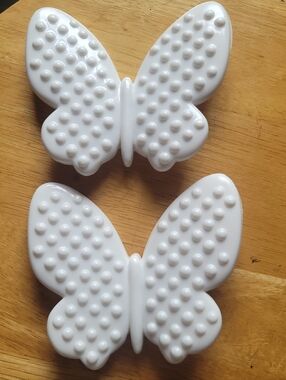 Vintage 1980s Burwood Acrylic White Hobnail Butterfly Wall Hangings- Set of 2